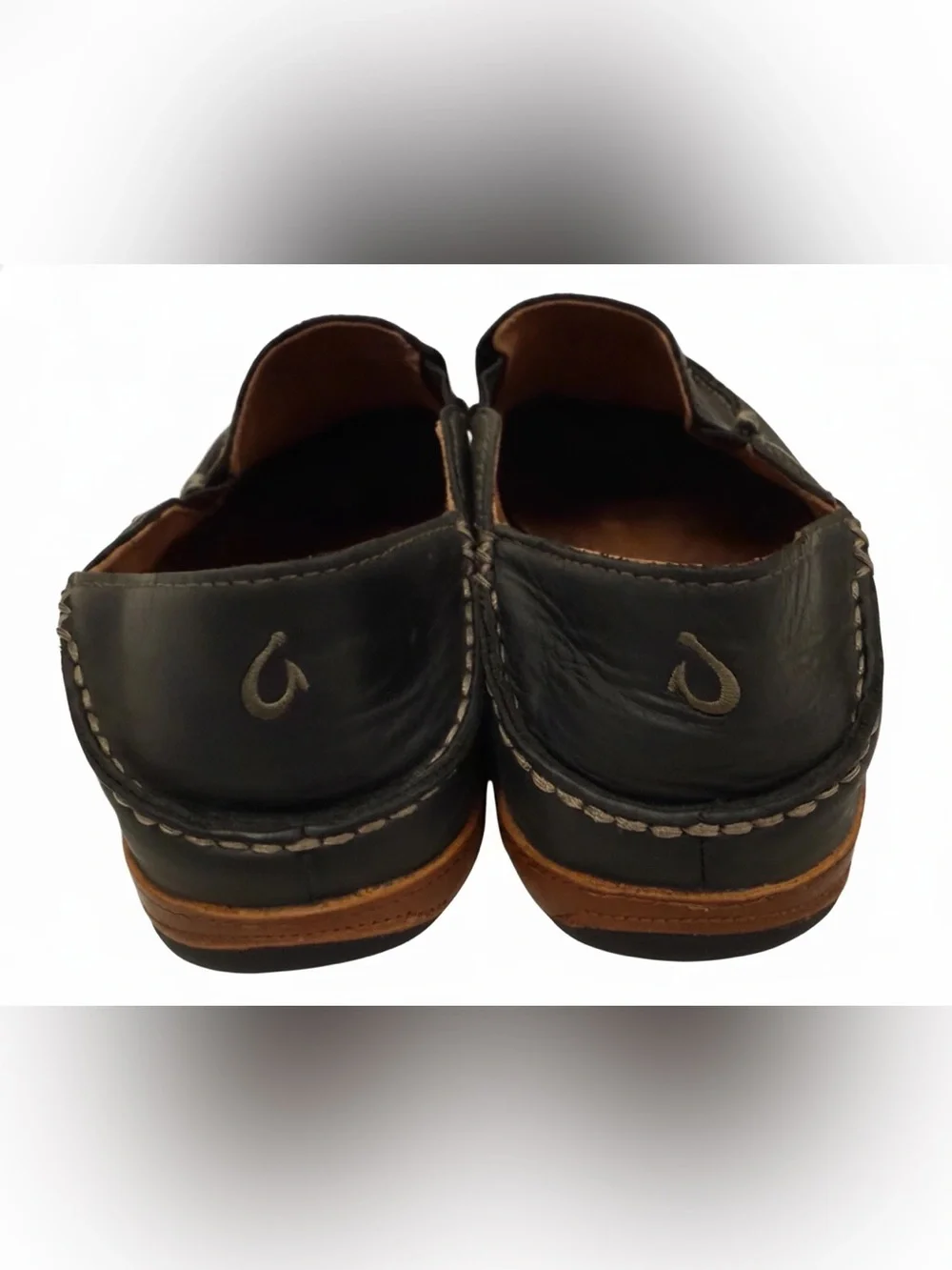 OluKai Men’s Moloa Slip-On Leather Loafers in Dark Brown, Size 11